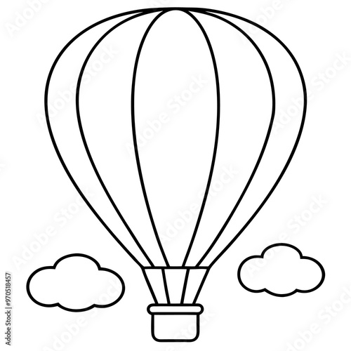 hot air balloon and clouds outline coloring book page line art drawing