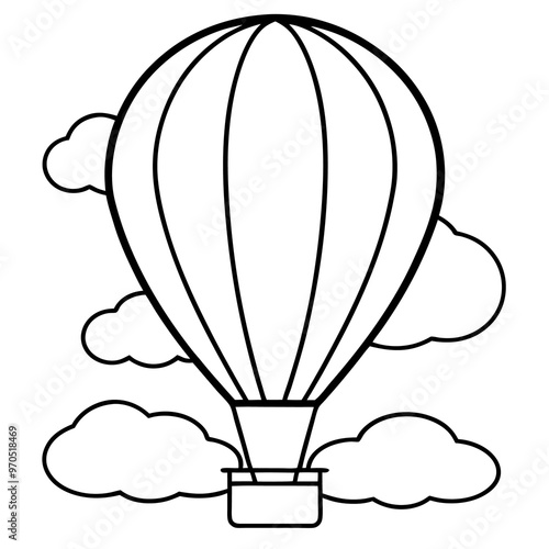 hot air balloon and clouds outline coloring book page line art drawing