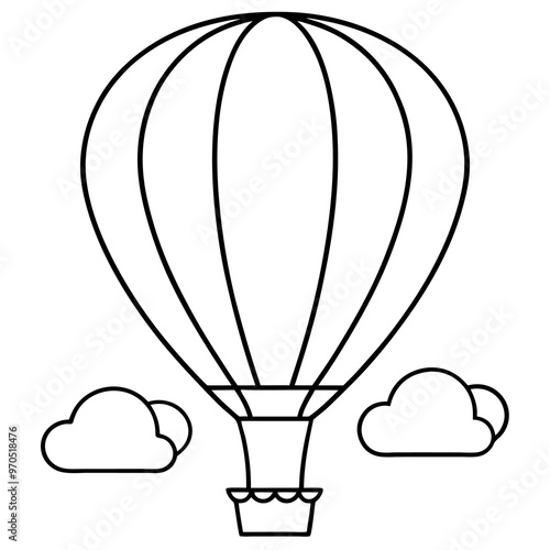 hot air balloon and clouds outline coloring book page line art drawing