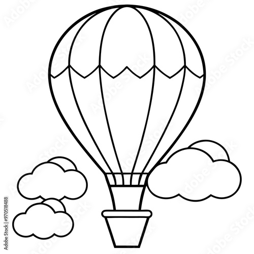 hot air balloon and clouds outline coloring book page line art drawing