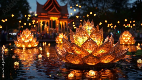 Wallpaper Mural Lotus Lanterns Night. Torontodigital.ca