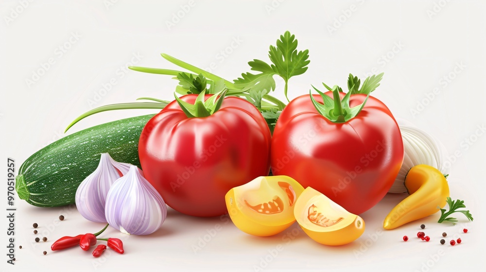 72. Realistic 3D vector illustration of a vegetable, set against a white background. The vegetable is depicted with intricate details and vibrant colors, showcasing its fresh appearance and natural 72. Realistic 3D vector illustration of a vegetable, set against a white background. The vegetable is depicted with intricate details and vibrant colors, showcasing its fresh appearance and natural