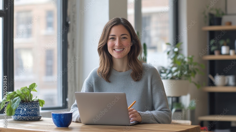 The Smiling Woman at Laptop The Smiling Woman at Laptop