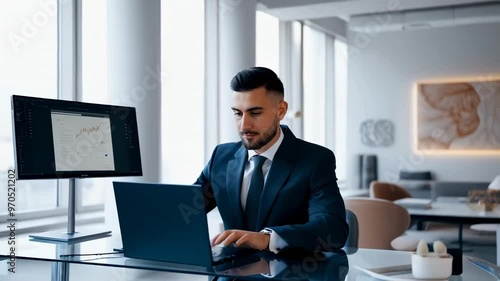 Businessman working on laptop in office