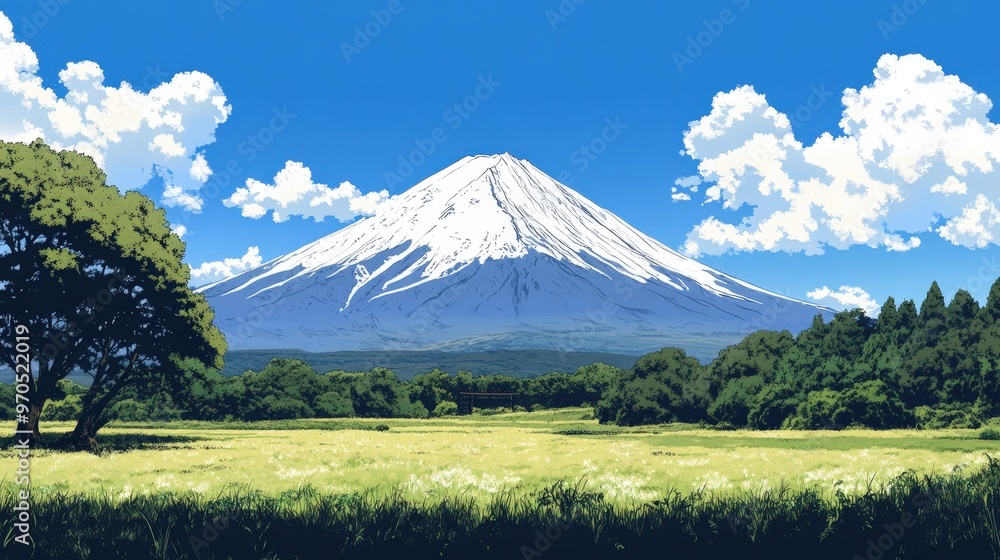 Fototapeta premium panoramic view of Mount Fuji during a clear summer day