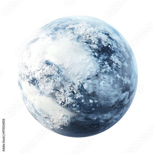 Fototapeta Naklejka Na Ścianę i Meble -  a planet with a bright, reflective ice cap at its poles, isolated on white background.