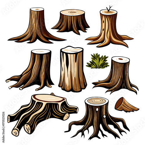 Different stump trees on white background illustration (23) photo