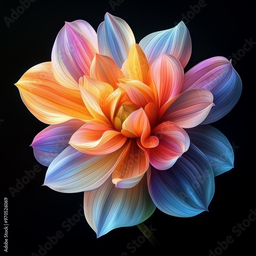 Vibrant Colorful Dahlia Flower Close up Isolated on Black Background