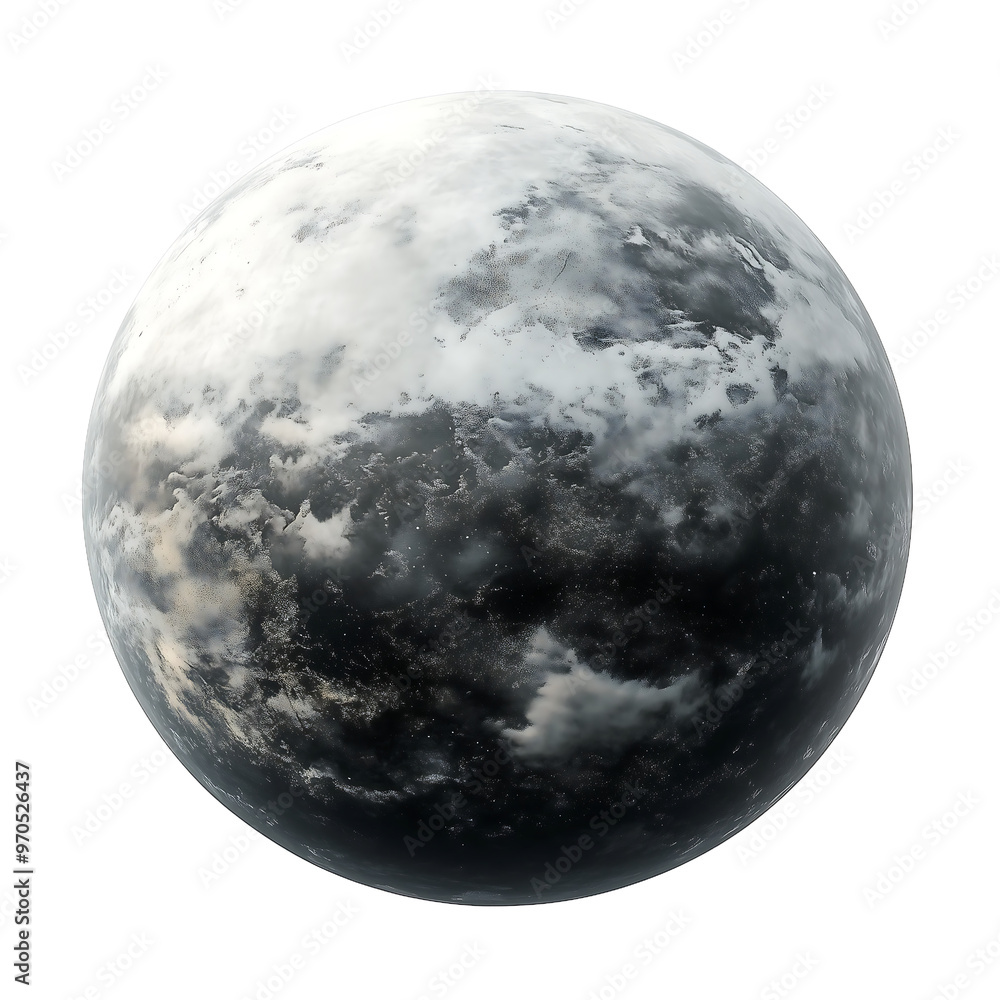 a planet with a dense, foggy atmosphere and shadowy landscapes, isolated on white background. a planet with a dense, foggy atmosphere and shadowy landscapes, isolated on white background.