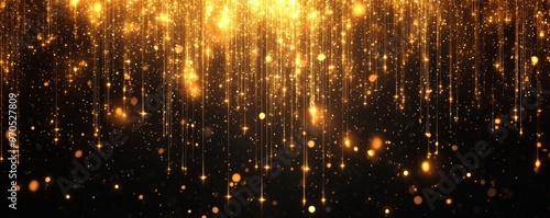 Golden glittering particles on black background