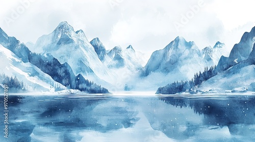 Wallpaper Mural Winter scenery featuring snow covered mountains and frozen lake Torontodigital.ca