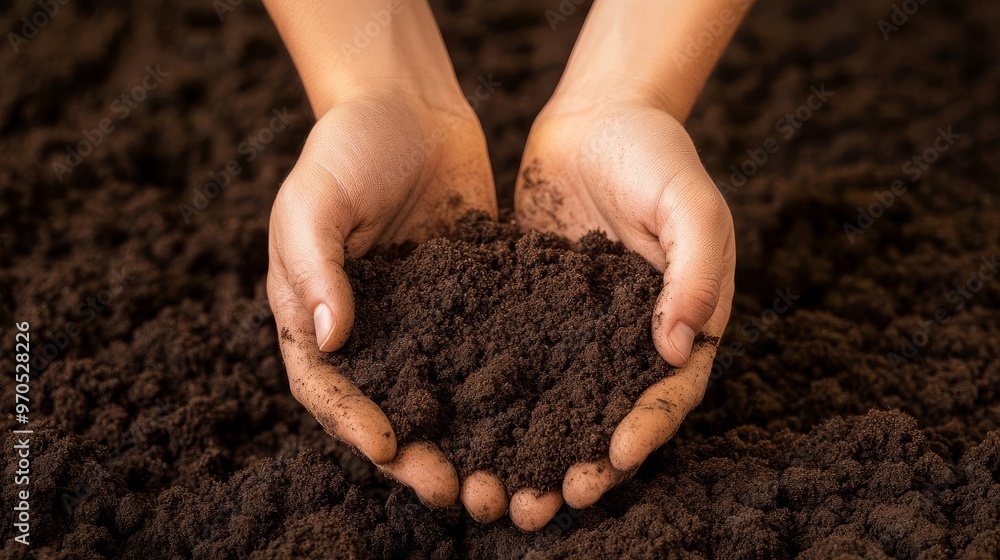 Vineyard worker, hands in soil, testing terroir quality, 3D illustration Vineyard worker, hands in soil, testing terroir quality, 3D illustration