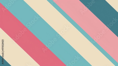 A colorful abstract design featuring diagonal stripes in pastel shades of pink, blue, and cream.