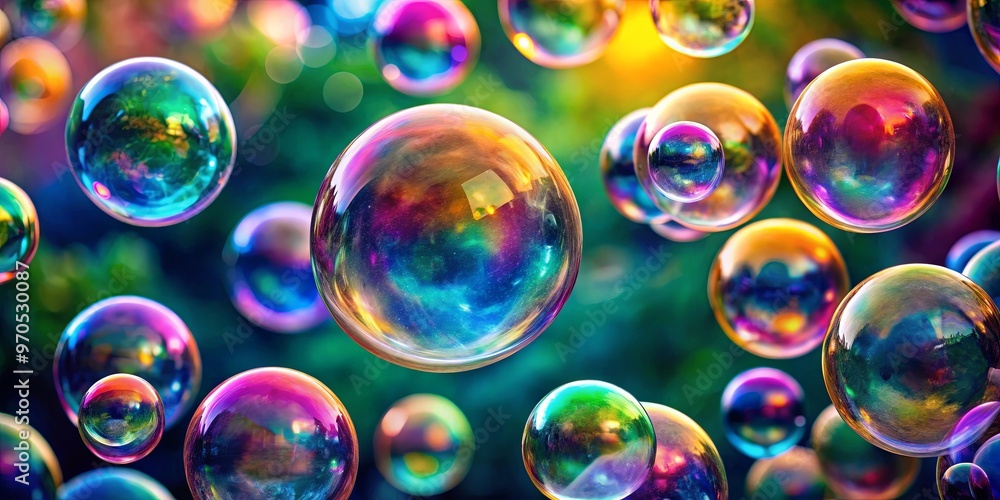 Naklejka premium Closeup of vibrant multicolored bubbles floating in the air