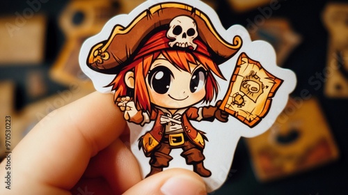 Adorable Chibi Pirate: A Cute Cartoon Character Ready for Adventure on the High Seas photo