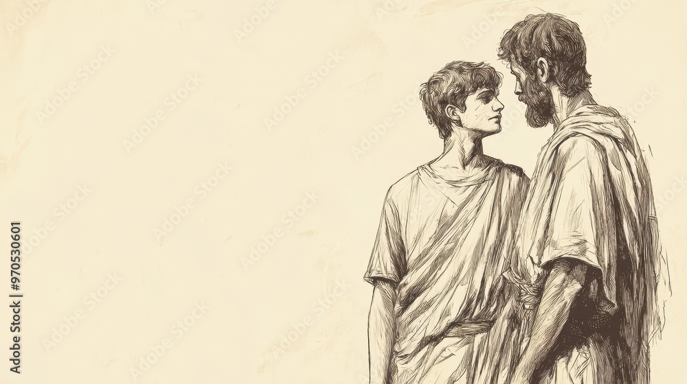 Fototapeta premium David Anointed King in 1 Samuel: David with Samuel, Feeling Lord’s Spirit and Destiny, Biblical Illustration