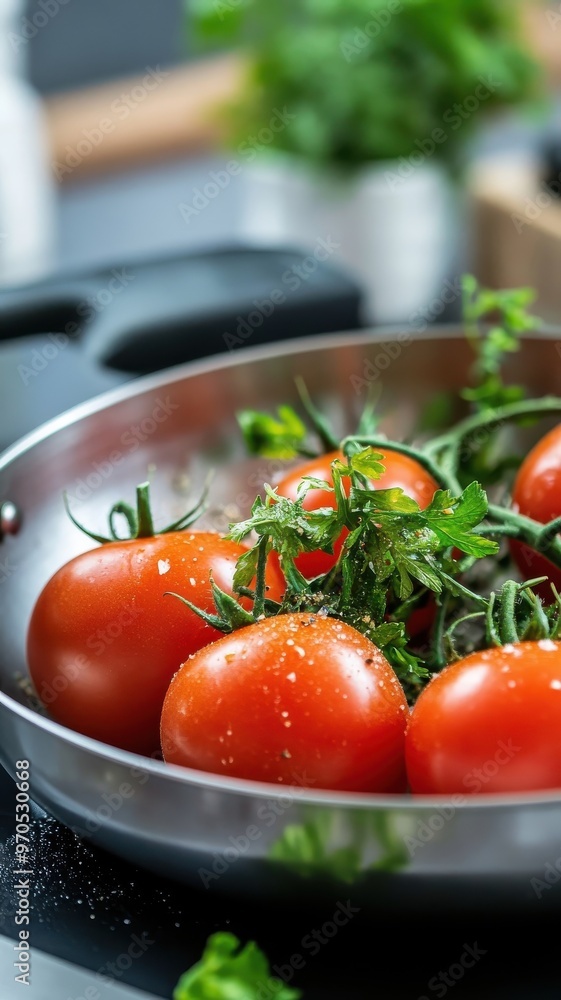 Tomato prepared in a kitchen with herbs and spices, showcasing a flavorful dish. Tomato prepared in a kitchen with herbs and spices, showcasing a flavorful dish.