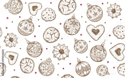 Christmas toy, cookie, pattern, Hand drawn illustration	
