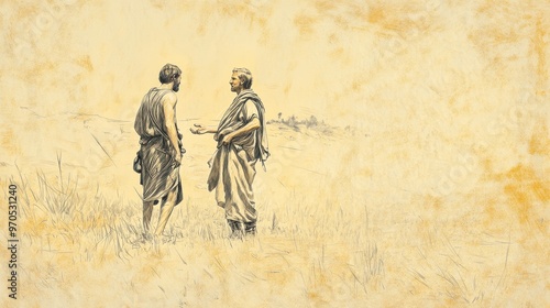 David Flees from Saul in 1 Samuel: David Hides in Field, Jonathan Speaks to Saul for Reconciliation, Biblical Illustration
