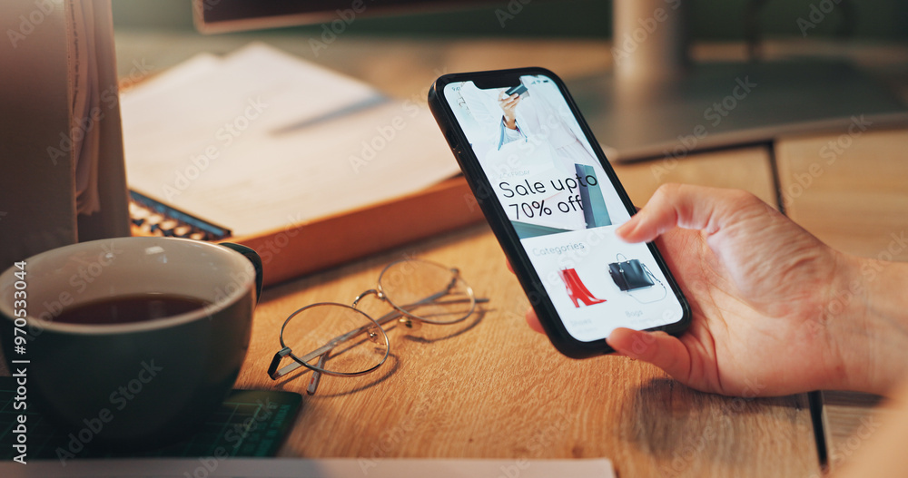 © PeakPoints/peopleimages.com - Phone screen, hand and person with online shopping in home for sale, promotion or discount. Tech, subscription and closeup of cellphone with fashion ecommerce app for clothing or closet upgrade. © PeakPoints/peopleimages.com - Phone screen, hand and person with online shopping in home for sale, promotion or discount. Tech, subscription and closeup of cellphone with fashion ecommerce app for clothing or closet upgrade.
