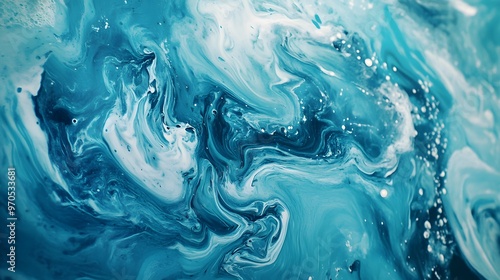 Abstract Swirling Blue and White Paint Texture