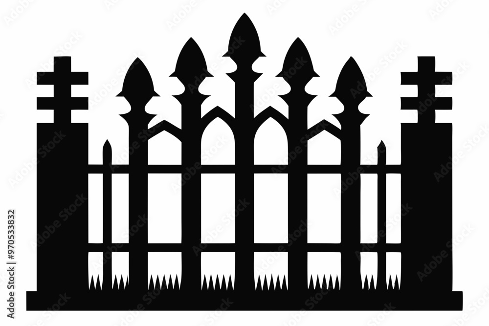 fence black icon vector, Old rustic fence silhouette, wooden fence vector fence black icon vector, Old rustic fence silhouette, wooden fence vector