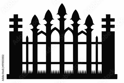 fence black icon vector, Old rustic fence silhouette, wooden fence vector