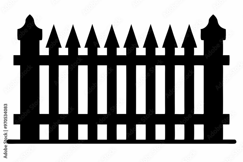 fence black icon vector, Old rustic fence silhouette, wooden fence vector fence black icon vector, Old rustic fence silhouette, wooden fence vector