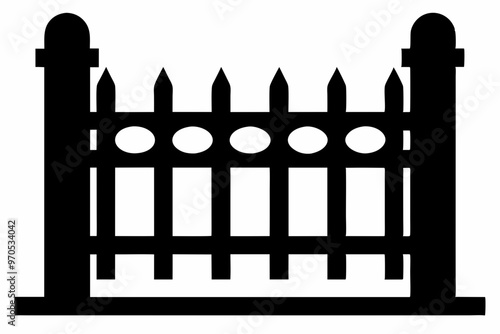 fence black icon vector, Old rustic fence silhouette, wooden fence vector