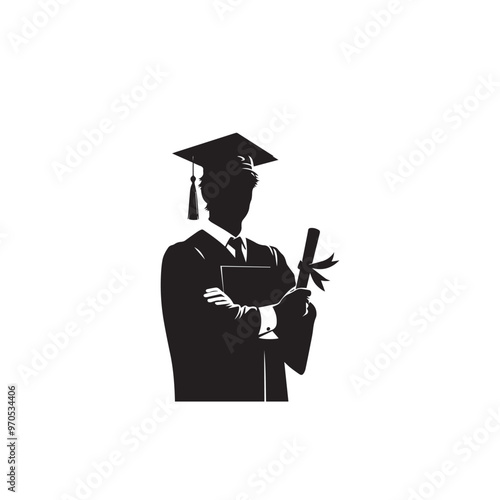 Graduate student vector silhouette. Graduate student logo, icon. Graduate illustration isolated on white background.