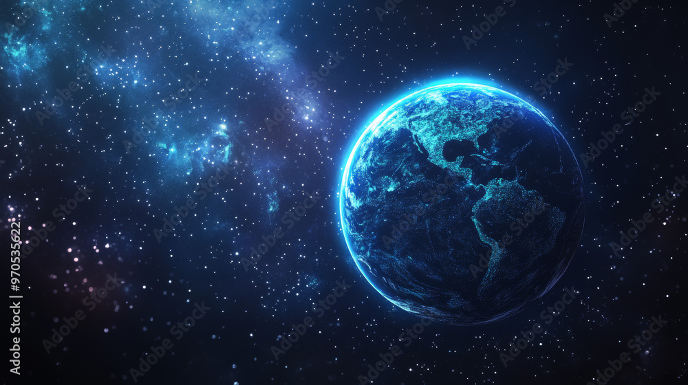 Obraz premium A simple, artistic picture of a planet in space. It uses dots, lines, and shapes to show stars, planets, and the vast universe. This design could be used for business purposes.low poly illustration.