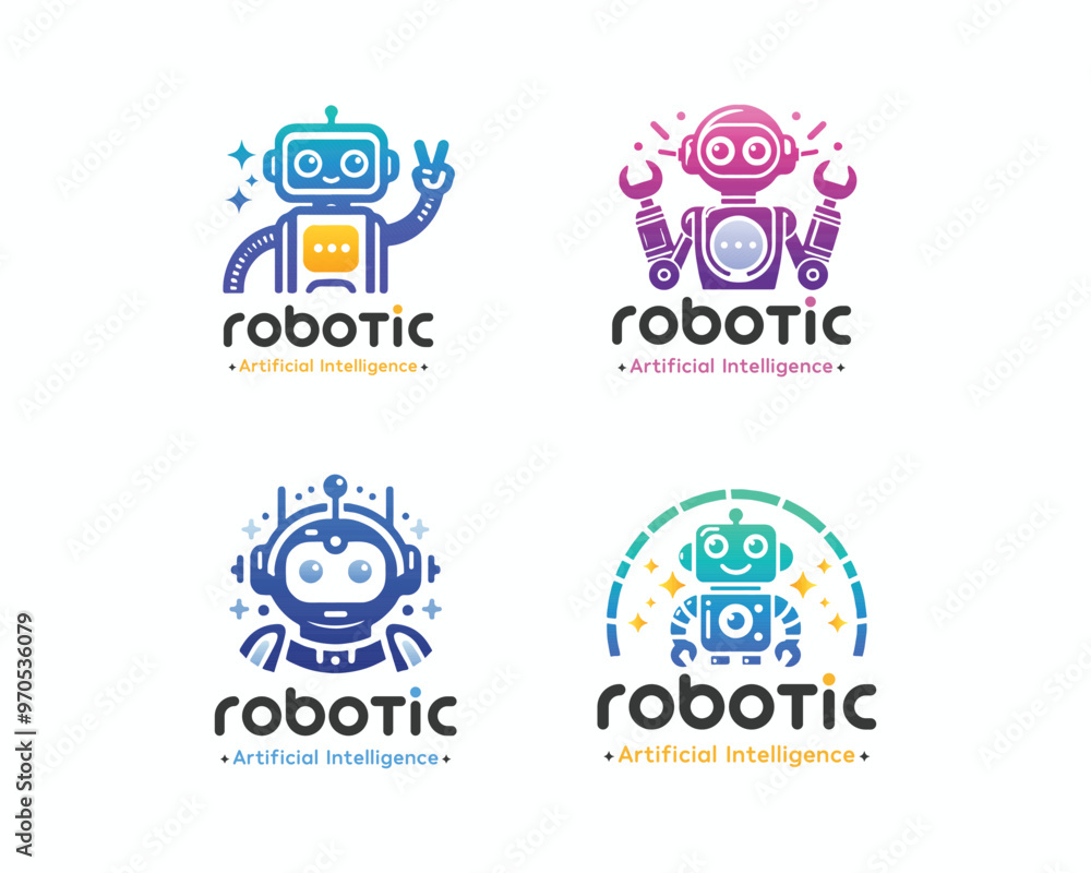 Cute artificial intelligence robot logo template for corporate business Cute artificial intelligence robot logo template for corporate business