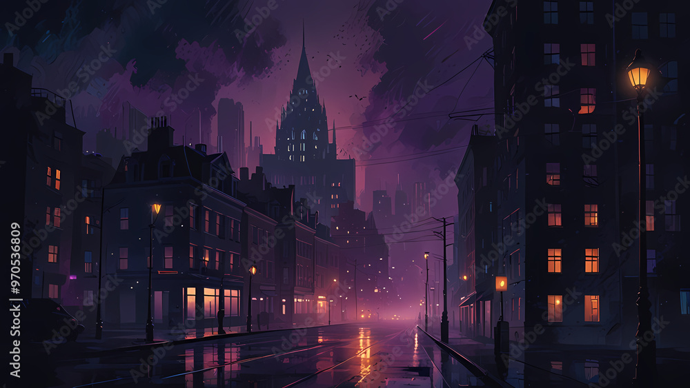 Fototapeta premium Foggy Night Cityscape