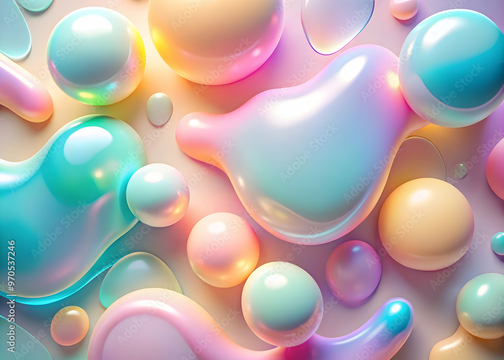 Dreamy Pastel Flow: Iridescent, morphing blobs in a dreamy pastel palette. A mesmerizing abstract 3D render. Dreamy Pastel Flow: Iridescent, morphing blobs in a dreamy pastel palette. A mesmerizing abstract 3D render.