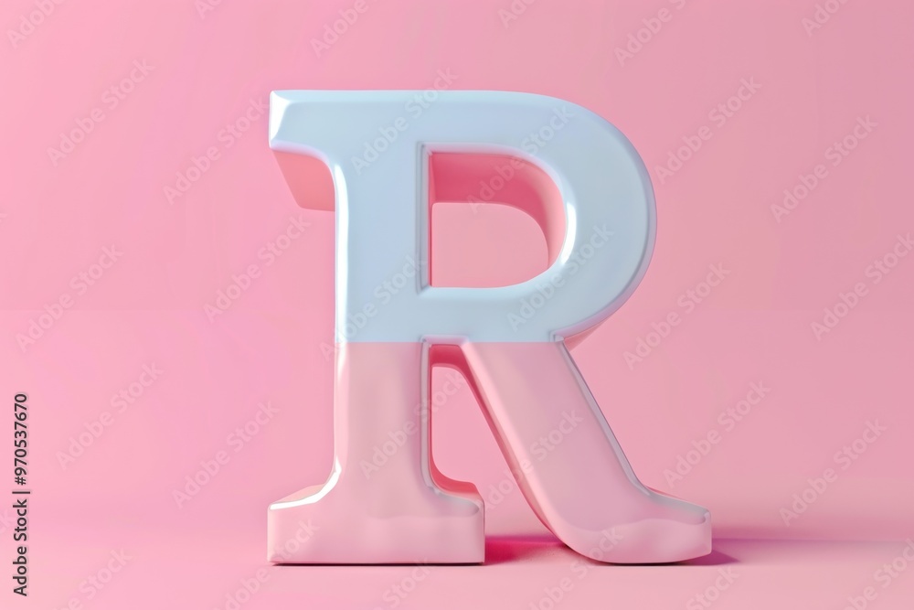 Glossy 3D letter R featuring a two-tone design with pastel pink and white, set against a soft pink background, showcasing a modern and elegant style. Glossy 3D letter R featuring a two-tone design with pastel pink and white, set against a soft pink background, showcasing a modern and elegant style.
