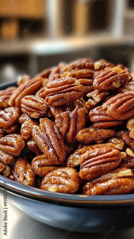 Bowl overflowing with delicious glazed pecans Bowl overflowing with delicious glazed pecans