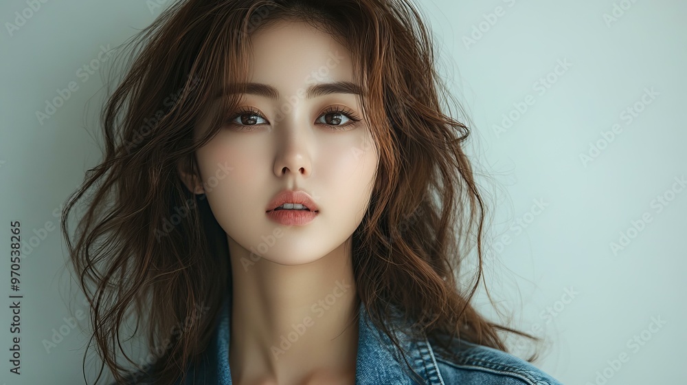 긴 머리와 메이크업을 한 아름다운 여성의 초상화 긴 머리와 메이크업을 한 아름다운 여성의 초상화