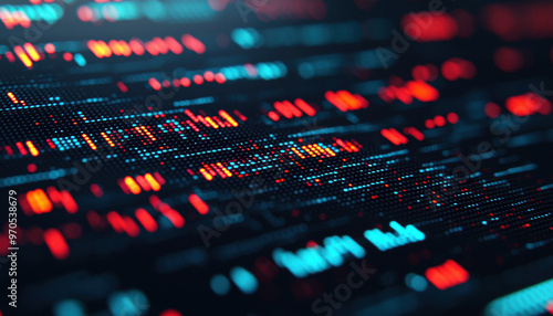 Stock market charts and robot algorithm codes floating in a digital environment, codedriven trading, AI generating financial insights