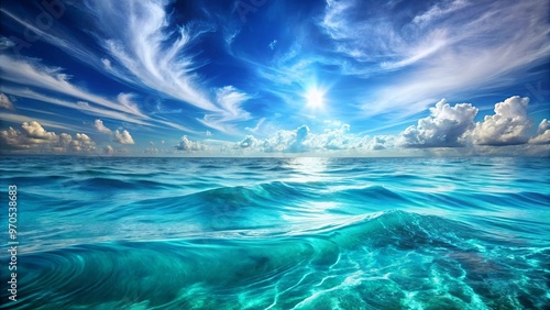 Ocean currents and sky blend in beautiful azure and turquoise swirls, representing the infinite beauty of nature