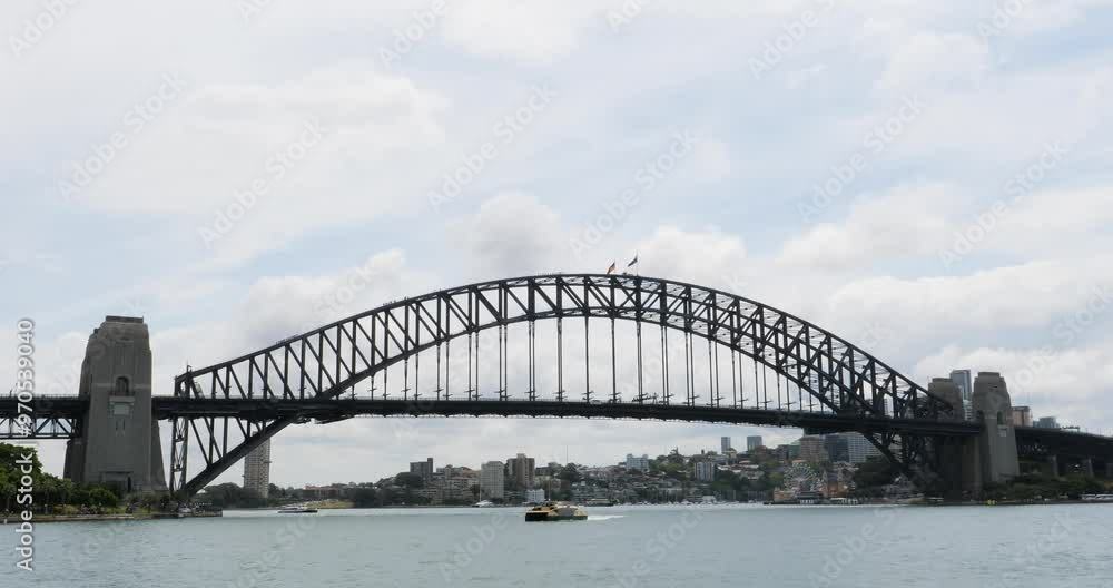 Sydney Harbour Bridge, Ferryboat crossing the harbor. Sydney Harbour Bridge, Ferryboat crossing the harbor.