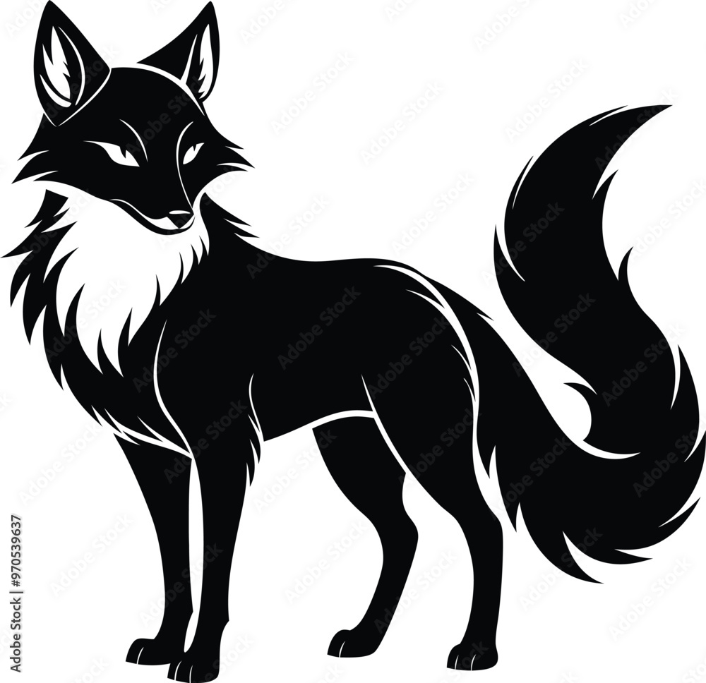 Obraz premium black fox vector illustration silhouette, Print