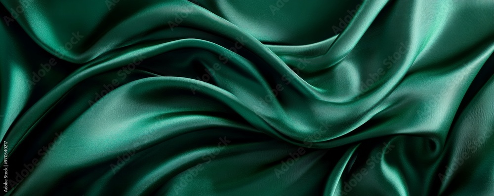 Emerald green silk fabric with smooth folds Emerald green silk fabric with smooth folds