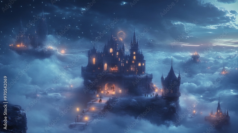 Fototapeta premium A Gothic Castle Perched on a Cloud Island