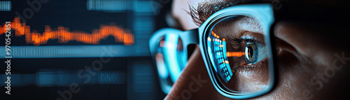 Robotic eyes following multiple moving stock graphs, surveillance, AI monitoring financial trends