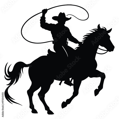 black and white cowboy silhouette, cowboy vector illustration, cowboy silhouette, horse silhouette isolated vector Illustration