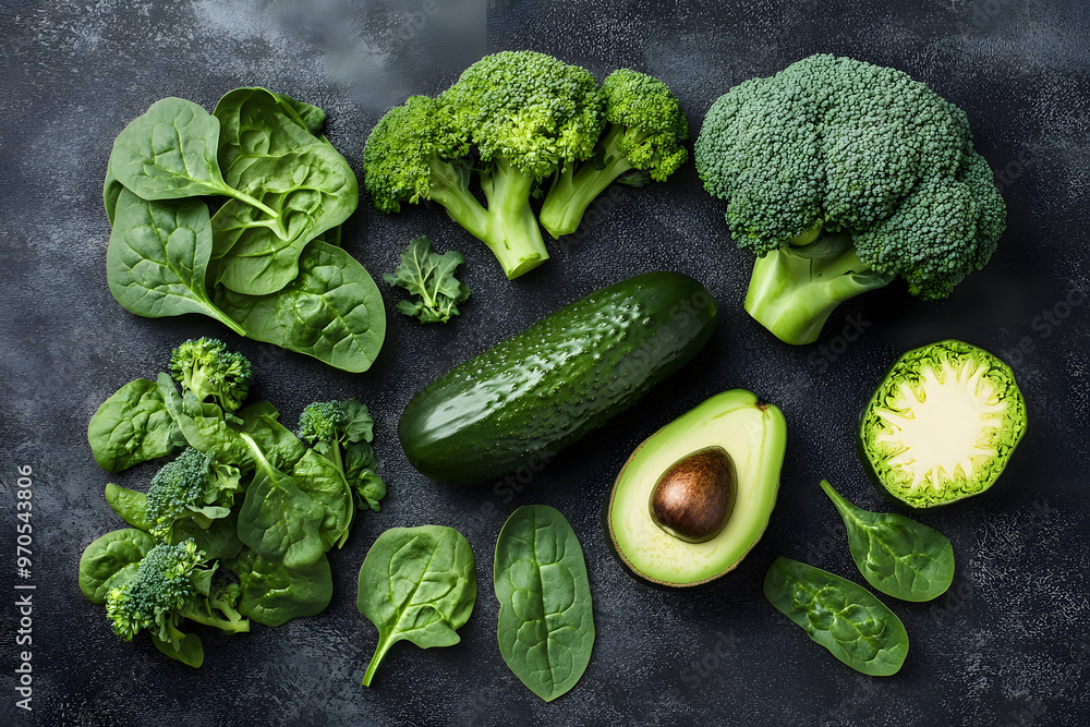 Flat Lay of Green Vegetables Highlighting the Importance of Leafy Greens for Health Flat Lay of Green Vegetables Highlighting the Importance of Leafy Greens for Health
