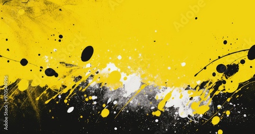 A vibrant abstract design featuring splashes of yellow, black, and white, ideal for backgrounds or graphic projects.