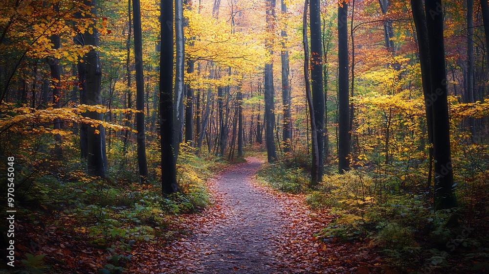 Obraz premium Autumnal Path Through Golden Trees