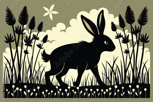 rabbit walk in grass white background G.eps