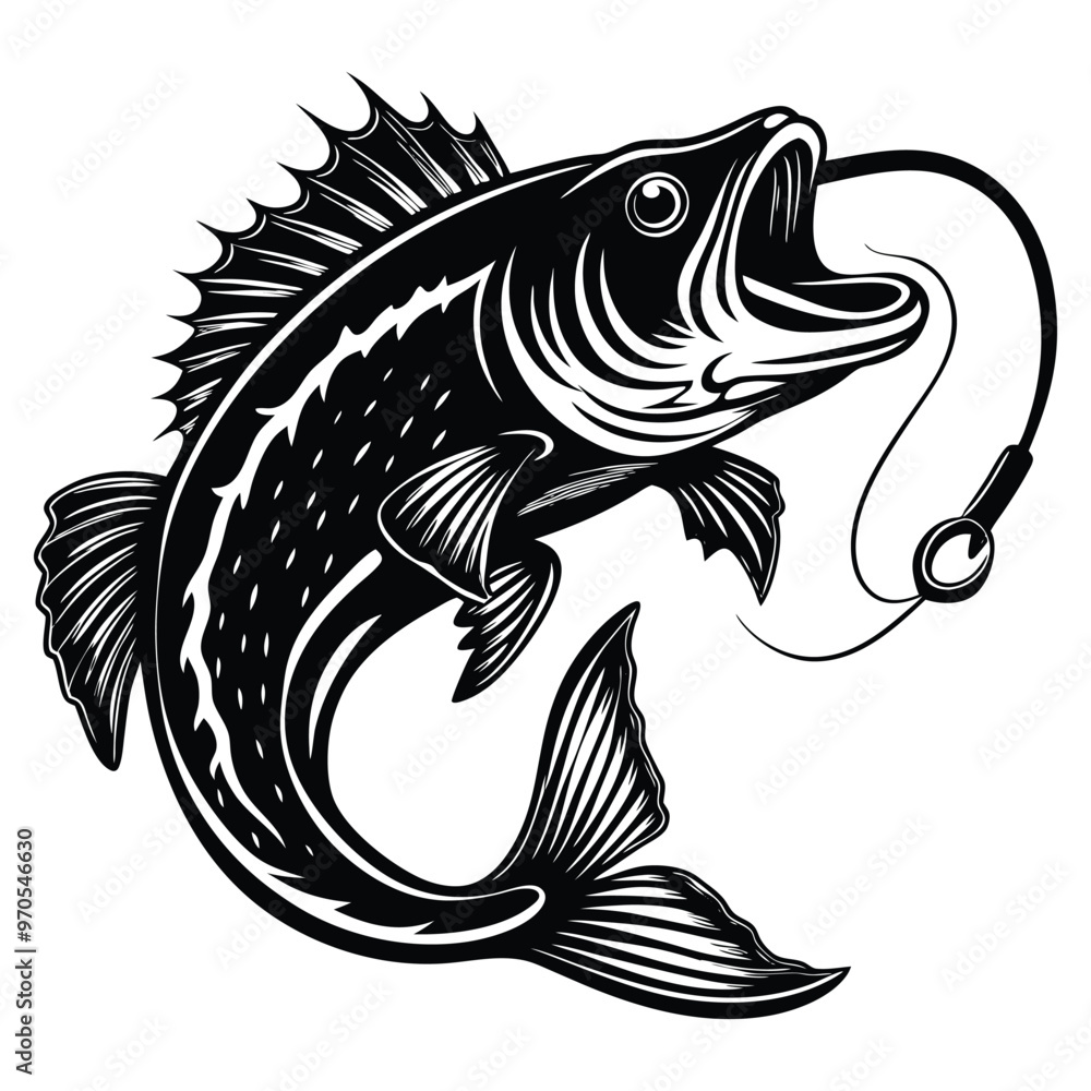 Fototapeta premium Bass Fishing Logo. Unique largemouth Bass Jumping out of the water. Great to use as your Bass fishing activity